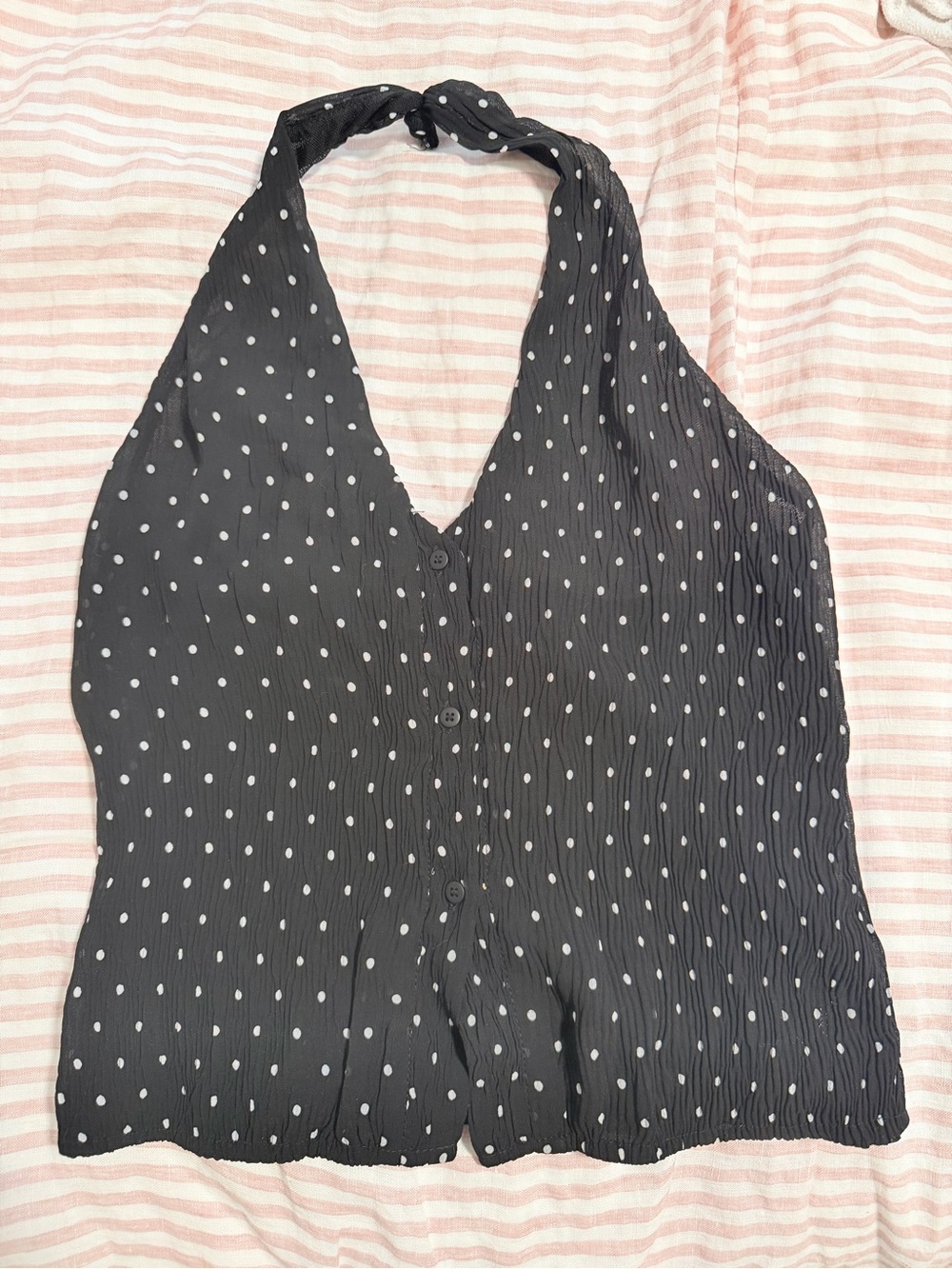 Lioness Black Halter Polka Dot Button-Front Top